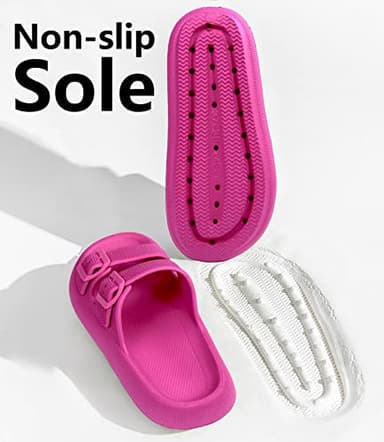 Weweya Hot Pink Pillow Slippers For Women Non Slip Quick Drying Shower Slides Bathroom Sandals Hot Pink Women Size 7 7.5 - Image 6