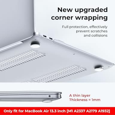 EooCoo Hard Case Compatible with MacBook Air 13.3 inch M1 Chip 2021-2018 with Retina Display, Air 13.3 inch Plastic Protective Case + Transparant Keyboard Cover + Screen Protector, Crystal Clear - Image 4