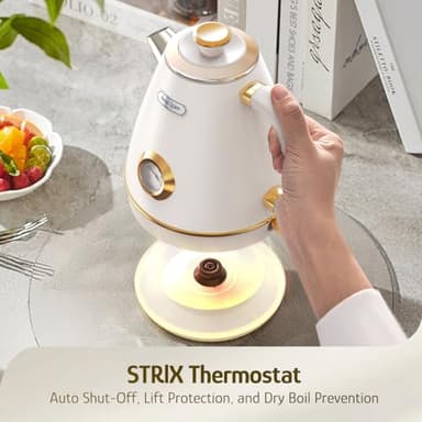 Hazel Quinn Retro Electric Kettle - 1.7 Liters / 57.5 Ounces Tea Kettle with Thermometer, All Stainless Steel, 1200 Watts Fast Boiling, BPA-free, Cordless, Automatic Shut Off - Pearl White - Image 6