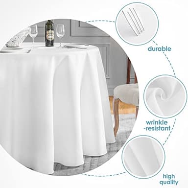 VidaFete Round Tablecloth 132inch 10pack Polyester Table Cloth, Stain Wrinkle Resistant Polyester Dining Table Cover for Kitchen Dinning Party Wedding Rectangular Tabletop Buffet Decoration(White) - Image 3