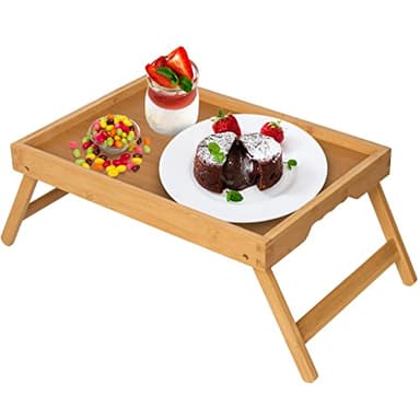 Artmeer Bed Tray Table with Folding Legs,Bamboo Breakfast in Bed for TV Table, Laptop Computer Tray,Eating,Snack Tray(Bamboo) - Image 1