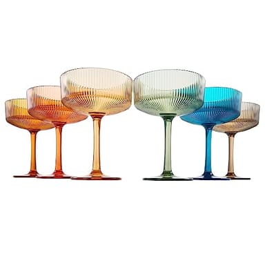 Shatterproof Acrylic Ribbed Vintage Art Deco Martini, Champagne & Cocktail Muted Color Plastic Tritan Coupe Glasses | Set of 6 | 8 oz Ripple Glassware Classic Cocktail Indoor & Outdoor, European Style - Image 2
