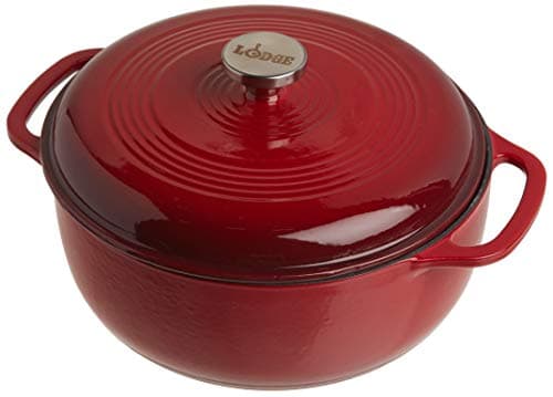 Lodge 6 Quart Enameled Cast Iron Dutch Oven with Lid – Dual Handles – Oven Safe up to 500° F or on Stovetop - Use to Marinate, Cook, Bake, Refrigerate and Serve – Island Spice Red - Image 1