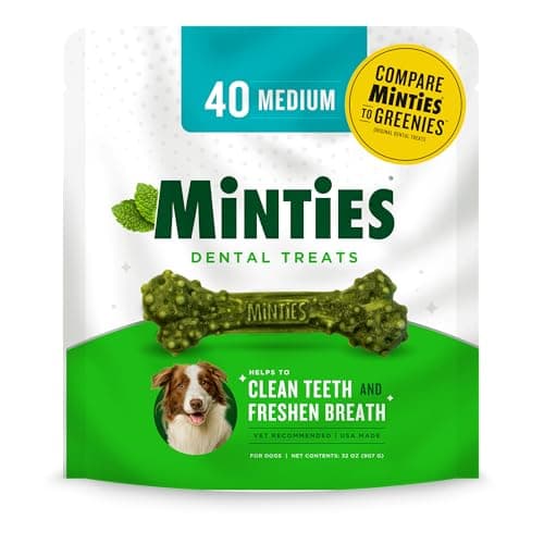 Minties Dental Chews for Dogs, 40 Count, Vet-Recommended Mint-Flavored Dental Treats for Medium Dogs 25-50 lbs, Dental Bones Clean Teeth, Fight Bad Breath, and Removes Plaque and Tartar - Image 1