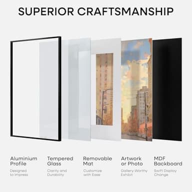 Homeforia 24x36 Picture Frame Black, High End Metal 24 x 36 Large Poster Frames with Mat 20 by 30 inch Photo, 24x36 Thin Frame Matted to 20x30 in Print, 36x24 Frame, Tempered Glass, Wall Kit, Set of 1 - Image 8