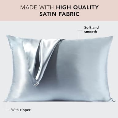 Kitsch Satin Pillowcase with Zipper for Hair & Skin, Softer Than Silk Pillow Cases Queen, Wrinkle-Free, Smooth and Cooling Satin Pillow Covers, Standard Size 19"x26", Haze Blue - Image 2