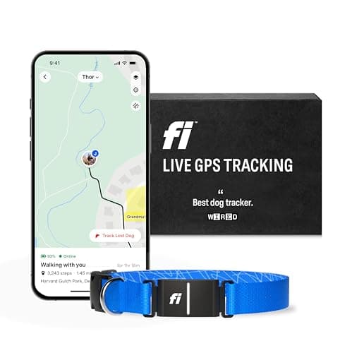 Fi Series 3 Smart Dog Collar - GPS Dog Tracker and Activity & Health Monitor, Waterproof, LED Light, Escape Alerts, Nationwide Coverage [Free 1 Year Membership] (Blue, Large) - Image 1