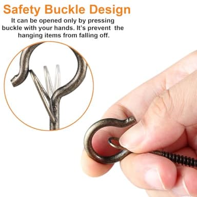 FSAH 35 PCS Screw-in Hooks for Outdoor String Lights, Q Hangers Hooks Outdoor for Outside, Swivel Hanging Basket Patio Light Hooks with Safe Buckle Screw in Planter Eye Hook for Wall Ceiling, Copper - Image 7
