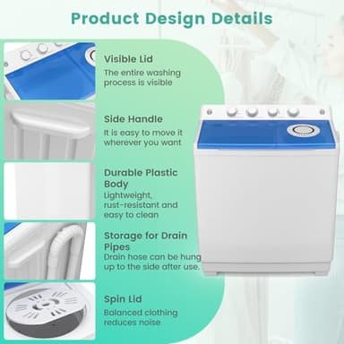 Auertech 40 Lbs Portable Washing Machine, Portable Washer for Apartment with 24 Lbs Washer, 16 Lbs Spinner, Large Top Load Washing Machine for RV Dorm - Image 7