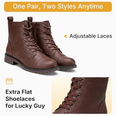 Vepose Women's Ankle Boots Lace up, Flat Fashion Combat Booties Low Heel, 910 - Cognac, Red Brown, Size 7 US (CJY910 Cognac 07) - Image 4