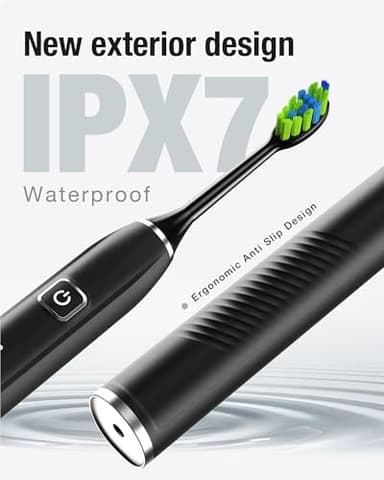 7AM2M Sonic Electric Toothbrush with 6 Brush Heads for Adults&Kids, One Charge for 120 Days, Wireless Fast Charge, 5 Modes, 40000VPM Powered Toothbrush, 2 Minutes Built in Smart Timer (Black) - Image 4