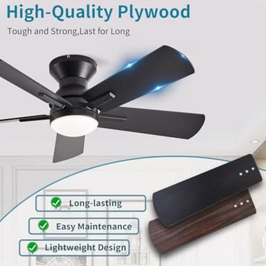 Tinxumb 42" Ceiling Fans with Lights and Remote, Low Profile Flush Mount Modern Ceiling Fan for Bedroom, Kitchen, kids room, 6 Speeds, Quiet DC Motor, Super Bright, UL Listed - Image 4