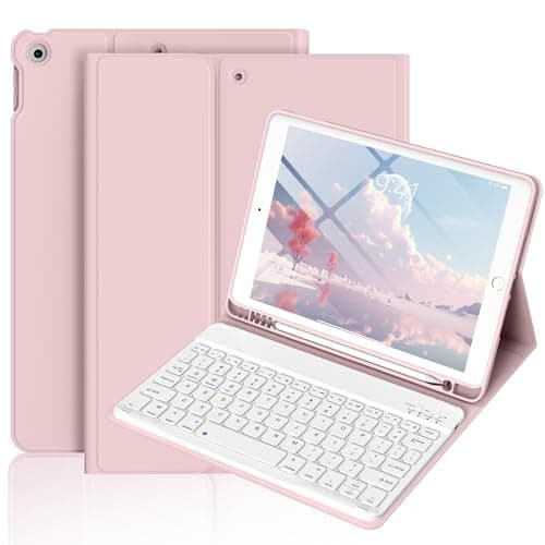 BQDIYOO Keyboard Case for iPad 9th/8th/7th Generation(2021/2020/2019), 10.2 inch iPad 9/8/7 Case with Keyboard, Auto Wake Sleep Cover with Pencil Holder, Pink - Image 1
