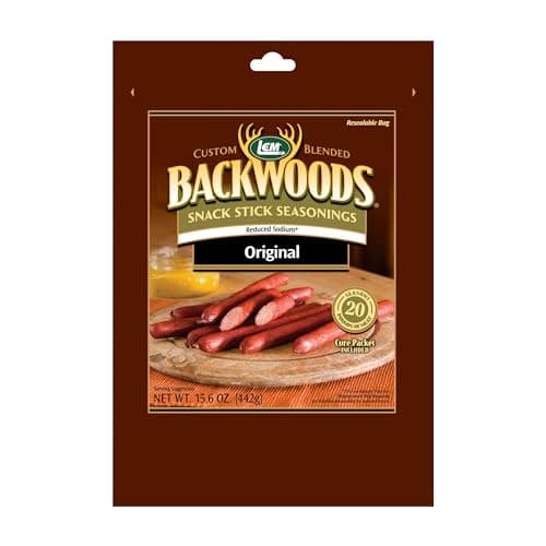 LEM Products Backwoods Reduced Sodium Original Snack Stick Seasoning, Ideal for Wild Game and Domestic Meat, Seasons Up to 20 Pounds of Meat, 15.6 Ounce Packet with Pre-Measured Cure Packet Included - Image 1