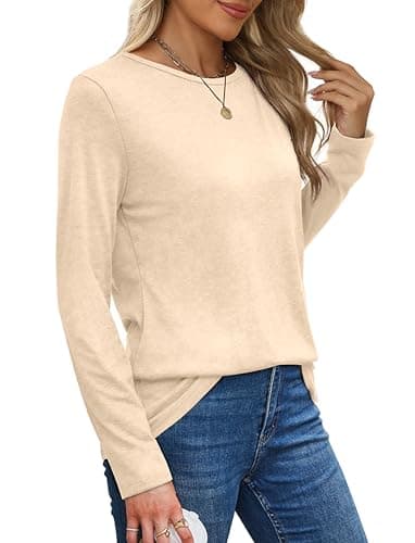 XIEERDUO Ladies Long Sleeve Tops Oversized Polyester Tshirts Dressy Office Apricot XXL - Image 3