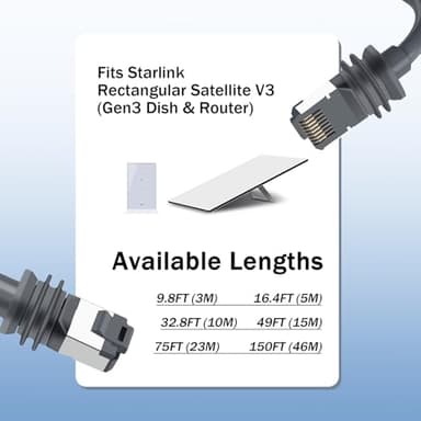 QIQIAZI Starlink Gen 3 Cable, Replacement Cable for Standard V3 Ethernet, Extension Waterproof Outdoor Starlink Cable Gen 3 Gray (150FT/46M) - Image 8
