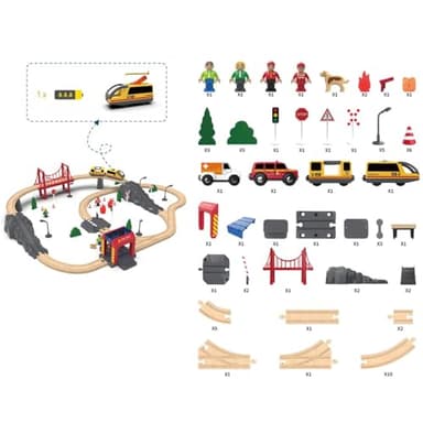 Giant bean 72PCS Fire Station Wooden Train Track Electric Train Set, Gift Packed Toy Railway Kits for Kids, Toddler Boys and Girls 3,4,5 Years Old and Up, Christmas Birthday Gift Toy for Kids - Image 7