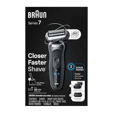 Braun Electric Shaver for Men, Series 7 7185cc, Waterproof, Wet & Dry Shave, Shaving Kit with SmartCare Center and Beard Trimmer, 3 Shave Modes, 60 Minute Battery Runtime, 10 Piece Set - Image 10