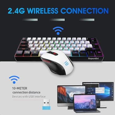 Snpurdiri 2.4G Wireless Gaming Keyboard and Mouse Combo, Include Mini 60% Merchanical Feel RGB Backlit Keyboard, Ergonomic Vertical Feel Small Wireless Mouse(Black and White) - Image 2