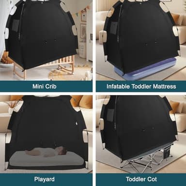 Blackout Tent for Pack N Play: Portable Baby Sleep Pod with 1-Click Setup, Mini Crib Cover with Monitor and Fan Pouches, Blocks 95% of Light, Travel Crib Canopy - Image 6