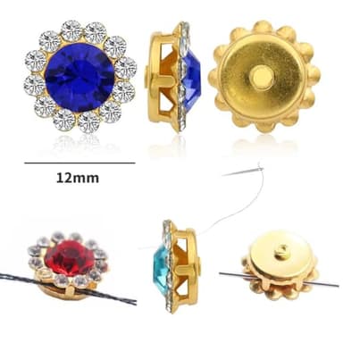 Mixed Colors 12mm 150pcs Sew on Rhinestones for Crafts, Crystals Glass Jewels Gems with Metal Base Sewing Flower Claw, Sunflower Shape Flatback Rhinestone for Crafting, Clothes Shoes Hats Accessories - Image 2