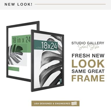 MCS Studio Gallery 18x24 Poster Frame Black Woodgrain, Vertical & Horizontal Wall Hanging Large Picture Frame for Photos, Posters & Art Prints (1-Pack) - Image 2