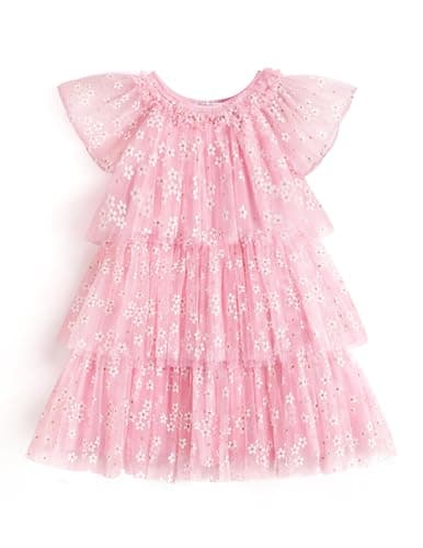 Arshiner Girls Tulle Dress Toddler Layered Tulle Tutu Dresses Baby Floral Dress Summer Formal Party Birthday Wedding 2T Pink Flower - Image 1