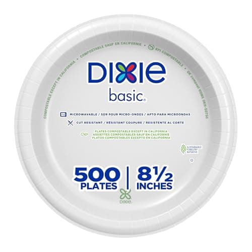 Dixie Basic 8.5 Inch Light-Weight Paper Plates By GP PRO, White, 500 Count (125 Disposable Plates Per Pack, 4 Packs Per Case), DBP09W - Image 1