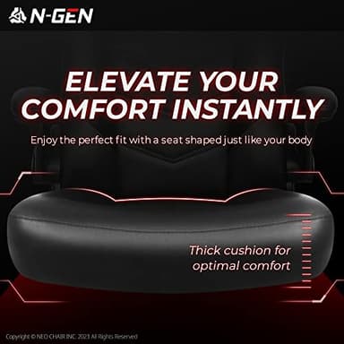 N-GEN Video Gaming Chair Ergonomic Computer Desk Office Chair with Lumbar Support Adjustable Height Swivel Wheels Flip-Up Arms PU Leather Home and Office (Black) - Image 5