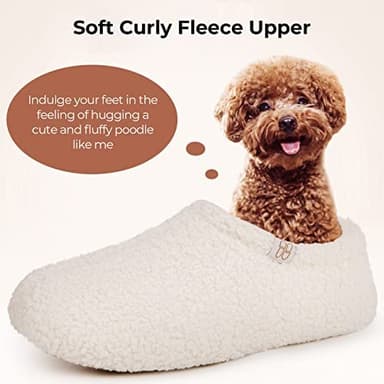 HomeTop Women's Fuzzy Curly Fur Memory Foam Loafer Slippers Bedroom House Shoes with Polar Fleece Lining (7-8, Cream White) - Image 3