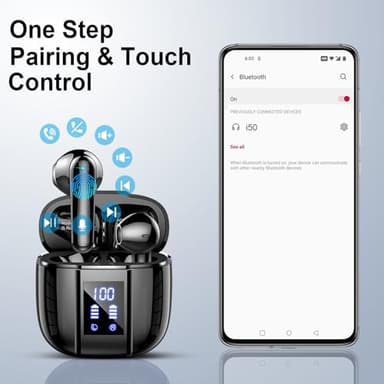 Wireless Earbuds, Bluetooth 5.4 Headphones, 48H, Stereo Ear Buds, LED Display Earphones with Mic, IP7 Waterproof In EarBud, Comfort Fit, Bluetooth Earbuds for Phone Android iOS, Sport, Walk, Black - Image 5
