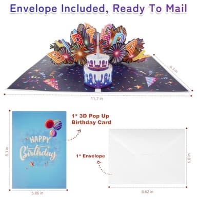 MZD8391 Birthday Cards Fireworks 3D Pop Up Blowable Cake Light Music Happy Birthday Card Gifts for Women,Men, Mom, Kids - Image 6