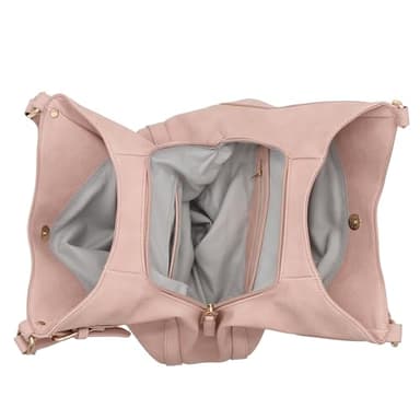 Light-weight 3 Compartment Faux Leather Medium Hobo Bag (Dusty Pink) - Image 5