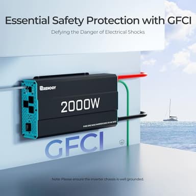 Renogy Inverter P2 2000W Pure Sine Wave Inverter 12V DC to 110V AC Converter, Off-Grid Solar Power Inverters for Vehicles, Truck, RV, Home, with Built-in 5V/2.1A USB / Hardwire Port, Remote Controller - Image 5