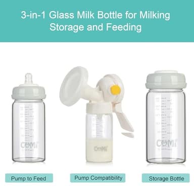 COMI Wide Neck Glass Breastmilk Collection n Storage Bottle, 8oz with Screw Ring Sealing Disk; Re-markable Sealing Disc. BPA Free, Fits Breast Pumps & Nipples (4 Gray Lids) - Image 2