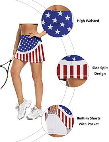 LouKeith Tennis Skirts for Women Golf Athletic Activewear Skorts Mini Summer Workout Running Shorts with Pockets USA Flag M - Image 3