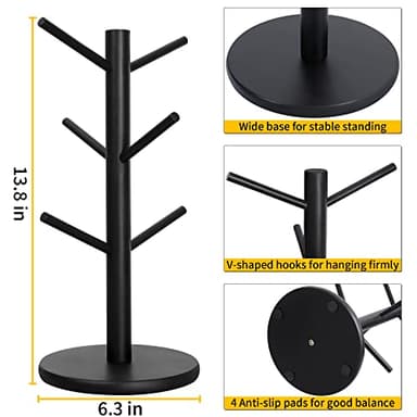 MyLifeUNIT Mug Holder Tree, Coffee Cup Holder with 6 Hooks (Black) - Image 3