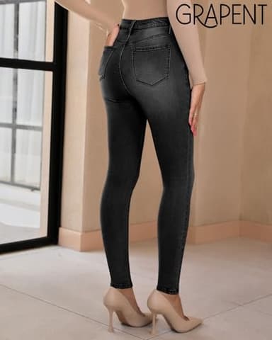 GRAPENT High Waisted Jeans for Women Pantalones De Mujer Cintura Alta High Waist Jeans Womens Jeggings Tummy Control Jeggings High Waist Black Slacks Women Color Washed Black Large Size 12 Size 14 - Image 2