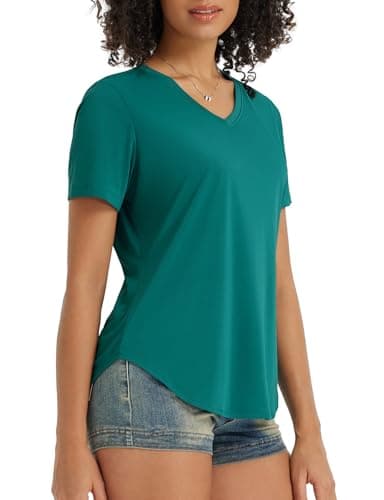 baleaf Women's Short Sleeve Shirts UPF 50+ Sun Shirt V Neck UV Protection Workout Moisture Wicking Quick Dry Lightweight Green S - Image 1