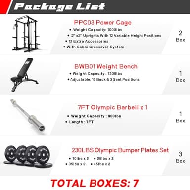 RitFit Multi-Function Garage & Home Gym Package Includes 1000LBS Power Cage PPC03 with Cable Crossover System, Weight Bench, Olympic Barbell Weight Set, Full Body Workout-BLK,Bumper Plate 230lbs - Image 2