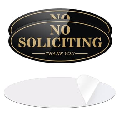 No Soliciting Sign - Self Adhesive 7" x 3" No Solicitor Metal Signs for House - Made From Durable Aluminum for Indoor/Outdoor Use - Waterproof and Weather Resistant (2 Pack GOLD) - Image 1