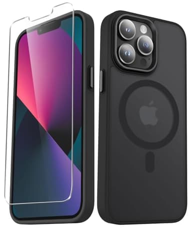 YENAPOON for iPhone 12 Pro Max Case, Matte Magnetic Phone Case with 1 Screen Protector, Support for Magsafe, Translucent Frosted Slim Shockproof Protective Cover for iPhone 12 Pro Max 6.7 inch, Black - Image 1