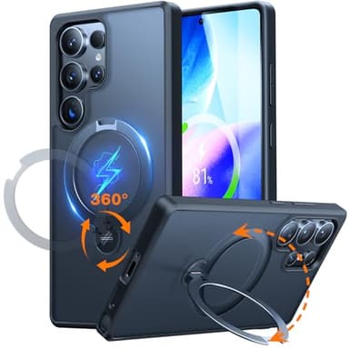 TORRAS 360 Spin Magnetic Stand for Samsung Galaxy S25 Ultra Case, Fit for Magsafe, Military Grade Slim Protective S25 Ultra Case with Kickstand & Ring Holder, Ostand Spin, Translucent Frosted Black - Image 1
