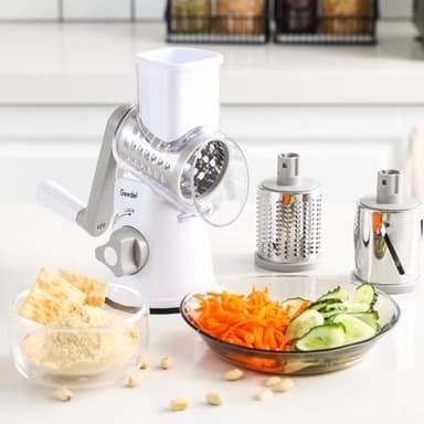 Geedel Rotary Cheese Grater, Kitchen Mandoline Vegetable Slicer with 3 Interchangeable Blades, Easy to Clean Rotary Grater Slicer for Fruit, Vegetables, Nuts - Image 7