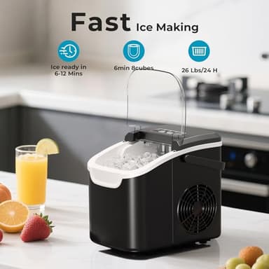 Countertop Ice Maker Machine – 8 Bullet Ice in 6 Mins, 26.5lbs/24Hrs Output – Self-Cleaning Portable Design with Selectable Ice Size & Touch Display for Home/Office/Bar - Image 4