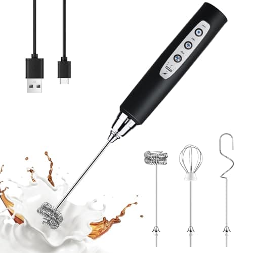 YUSWKO Black Handheld Milk Frother Wand for Coffee, Rechargeable Electric Whisk with 3 Heads 3 Speeds Drink Mixer Coffee Frother For Latte, Cappuccino, Hot Chocolate, Egg - Image 1