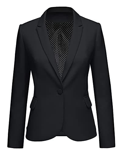 luvamia Women's Notched Lapel Neck Long Sleeves One Button Pocket Blazer Jacket Wear to Work Suit Women's Tuxedos Ladies Blazers Slim Blazer Jackets for Women New Black Size L - Image 1