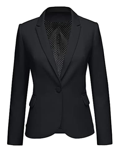 luvamia Women's Notched Lapel Neck Long Sleeves One Button Pocket Blazer Jacket Wear to Work Suit Women's Tuxedos Ladies Blazers Slim Blazer Jackets for Women New Black Size L - Image 1
