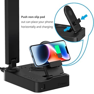Drevet LED Desk Lamp with Wireless Charger, Desk Table Light with USB Charging Port and 2 Outlets, 3 Lighting Modes, 3 Level Brightness, 1H Timer, Touch Control, Eye-Caring Home Office Foldable Lamp - Image 6