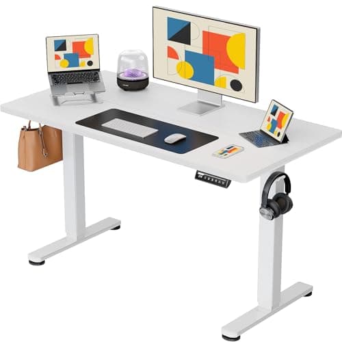 ErGear Electric Standing Desk, 44 x 24 Inches Height Adjustable Stand up Desk, Sit Stand Home Office Desk, with Two-Piece Desktop (White) - Image 1